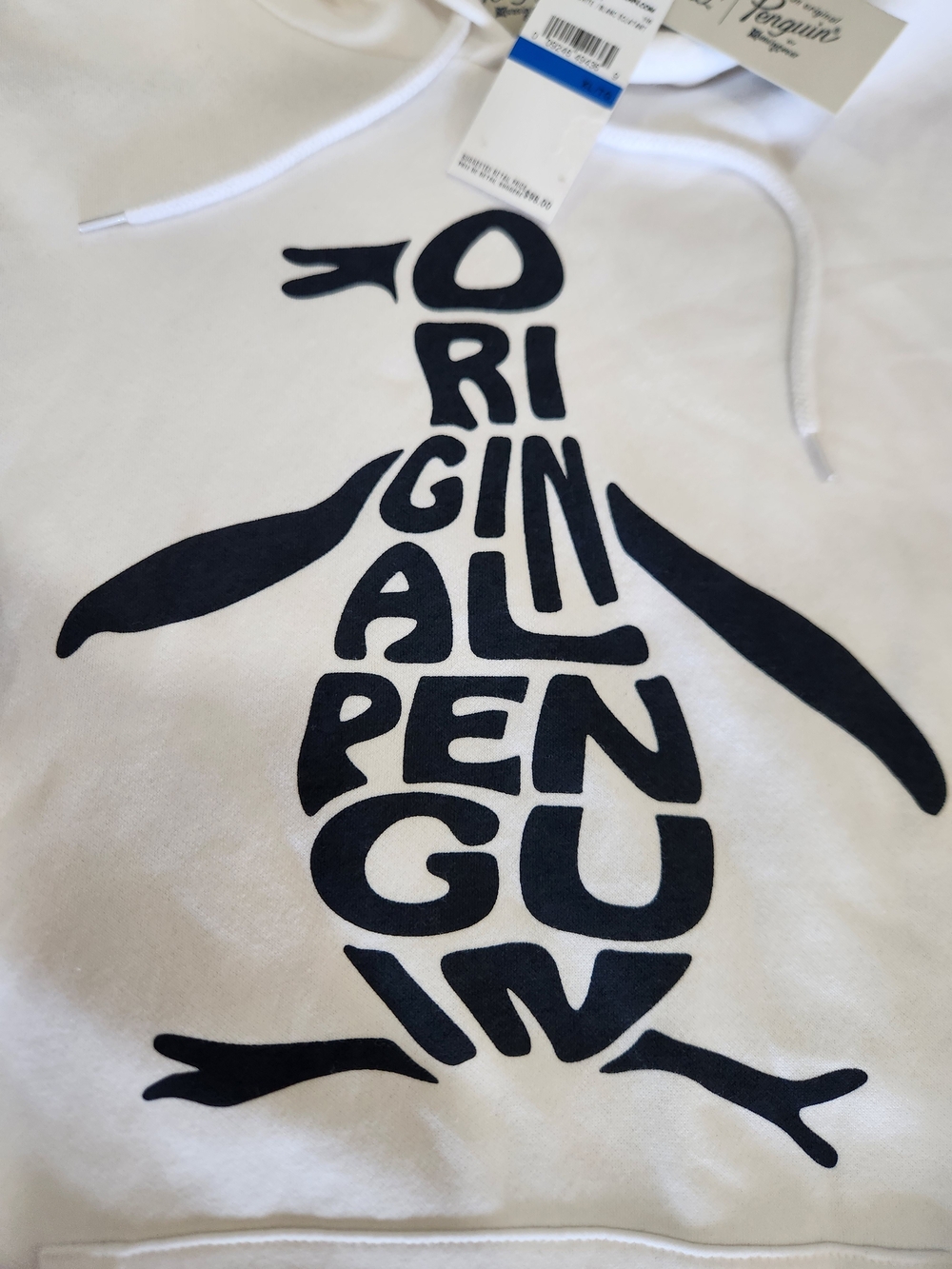 Original Penguin White Hoodie with Bold Black Penguin Graphic